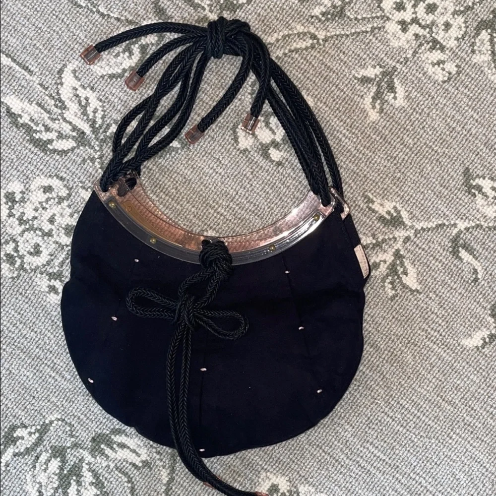 Stella McCartney Black small Hobo Bag with pink acrylic trimming Rope Detail